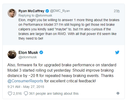 特斯拉为Model 3推送新固件：紧急刹车距离缩短6米